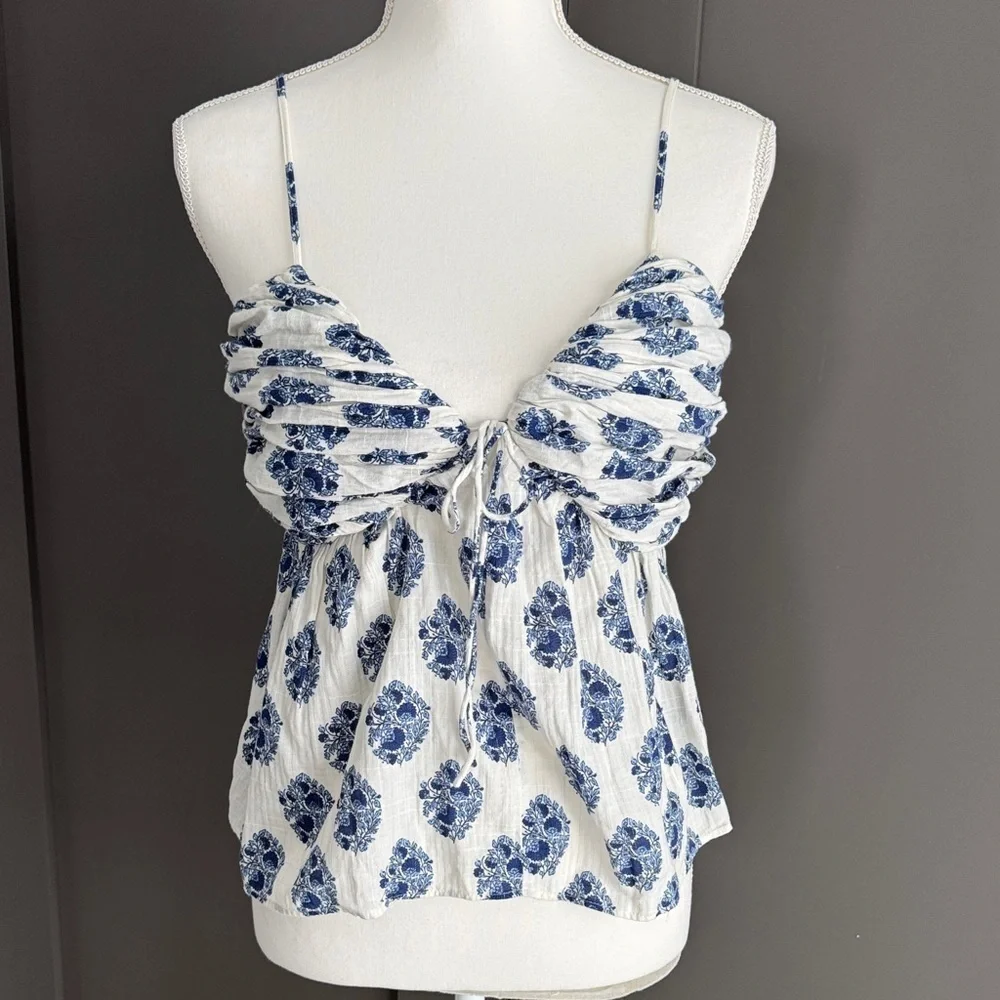 J Crew Gathered Lurex® gauze camisole in gathered floral block print Sz 6
